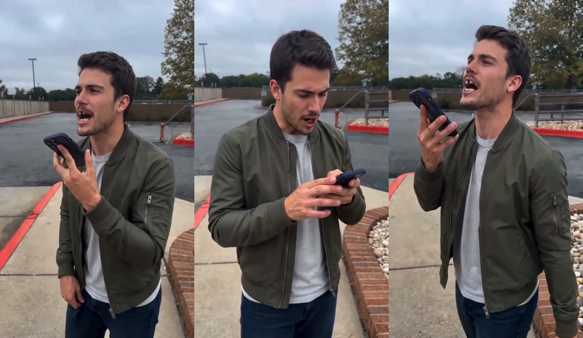 Three frames from generated ChatGPT millionaire videos: a man holding a phone to his mouth, then looking down at the phone